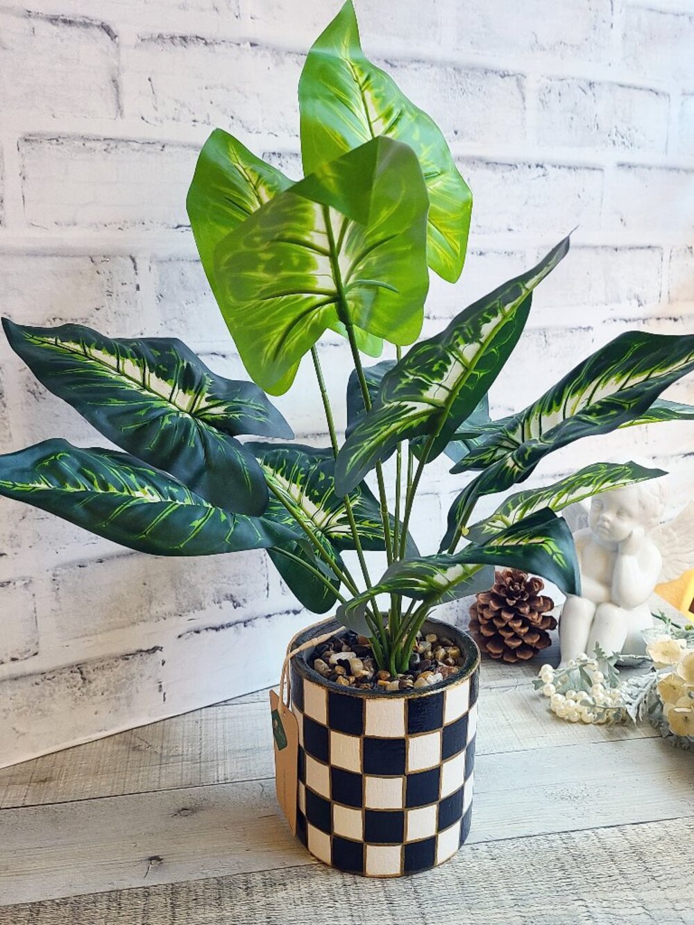 Checked Planter Large Tropical Plant Accent Buffalo Check Flower Pot Decor